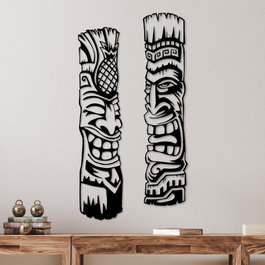 Wallity Tiki Escultura de Pared de Metal Negra (2 Piezas)